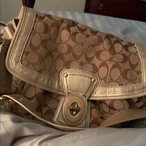 Coach purse, khaki and gold